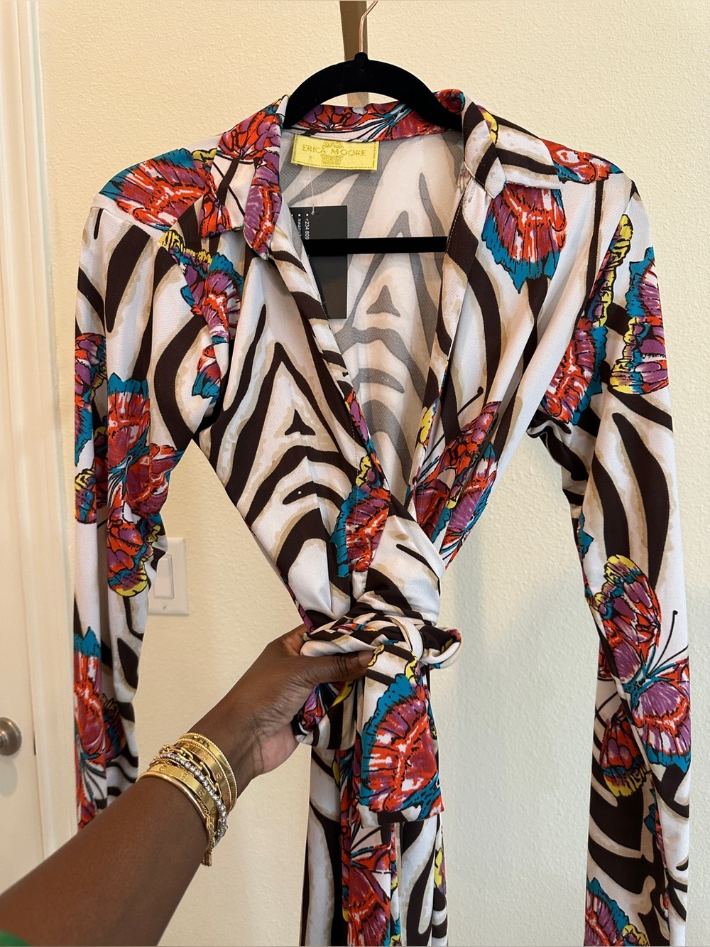 NWT Butterfly Print Wrap Dress Zebra Print Long Sleeve Statement Maxi Dress